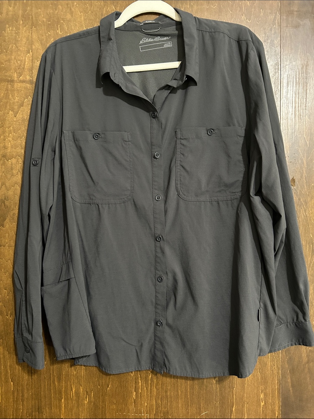 Eddie Bauer women’s flex Dark Gray Long-Sleeve Shirt lightweight xl